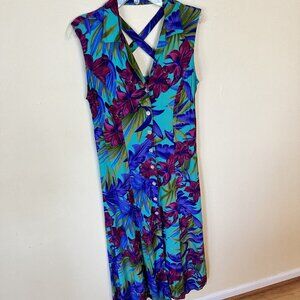 Vintage California Krush Womens Hawaiian Tropical Blue & Purple Maxi Dress Med